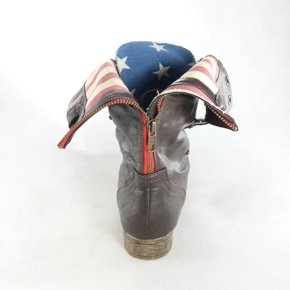 New BAMBOO PAIR of Roll Down USA Flag Combat Boots Sz 5.5 US Women - Picture 3 of 8